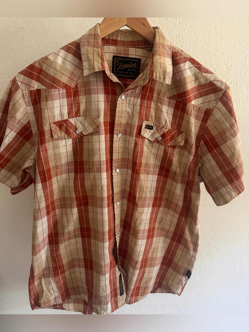 Howler Brothers Men’s Plaid Short Sleeve Western Snap Shirt Size Large